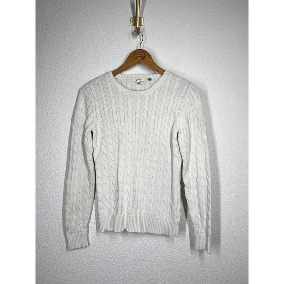 Tyler Boe White Cable Knit Crewneck Sweater Small S Cotton - Picture 1 of 5